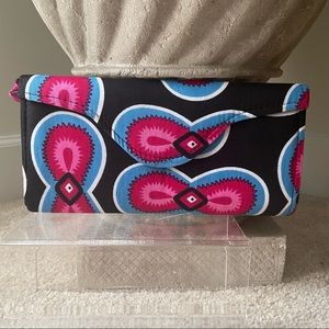 Vibrant Black Fuchsia Geometric Print Clutch Crossbody Bag